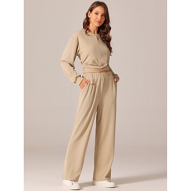 Women's Two Piece Outfits Sweatsuit Set Front Cropped Sweatshirt Wide Leg Sweatpant Lounge Sets