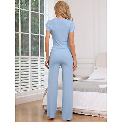 Women's Sweatsuit Tracksuit 2 Piece Set T-shirt and Wide-Led Drawstring Pants
