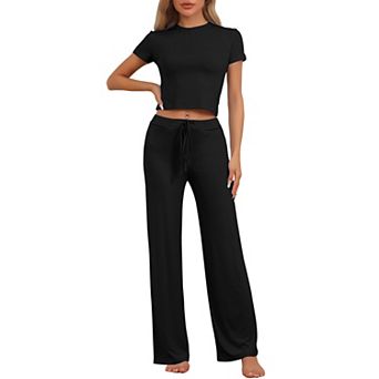 Women's Sweatsuit Tracksuit 2 pc Set T-shirt and Wide-Led Drawstring Pants