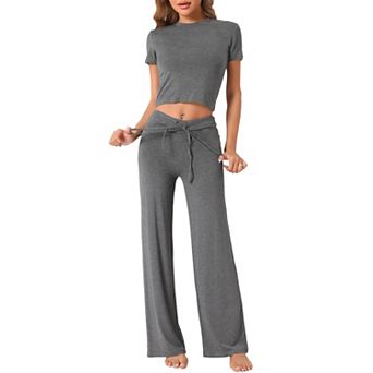 Women's Sweatsuit Tracksuit 2 pc Set T-shirt and Wide-Led Drawstring Pants