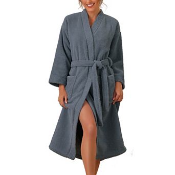 Women's Fluffy Fleece Robe Long Sleeve Thick Plush Self Tie Long Bathrobe for After Shower