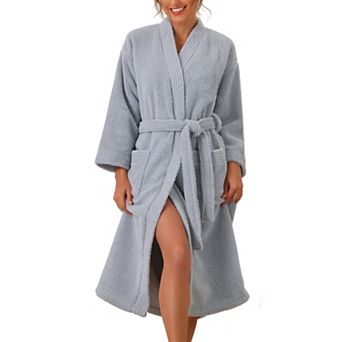 Women's Fluffy Fleece Robe Long Sleeve Thick Plush Self Tie Long Bathrobe for After Shower