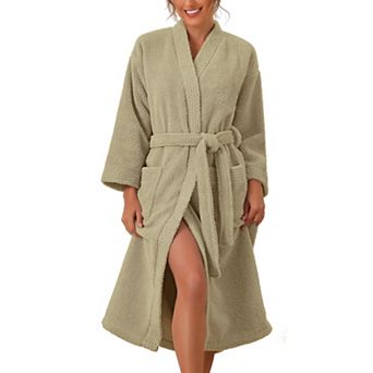 Women's Fluffy Fleece Robe Long Sleeve Thick Plush Self Tie Long Bathrobe for After Shower