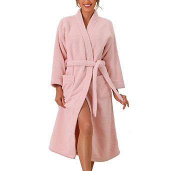 Women's Fluffy Fleece Robe Long Sleeve Thick Plush Self Tie Long Bathrobe for After Shower