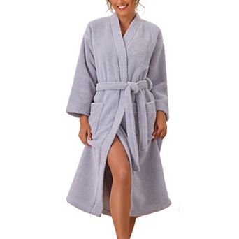 Women's Fluffy Fleece Robe Long Sleeve Thick Plush Self Tie Long Bathrobe for After Shower