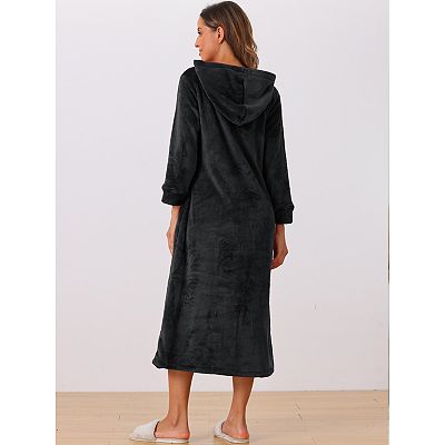 Women's Flannel Robe Fluffy Plush Long Zip Front Bathrobe with