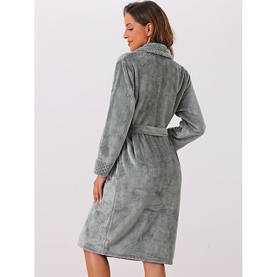Women's Flannel Bathrobe Plush Soft Robe Fluffy Long Spa Robe
