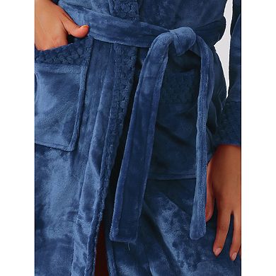 Women's Flannel Bathrobe Plush Soft Robe Fluffy Long Spa Robe