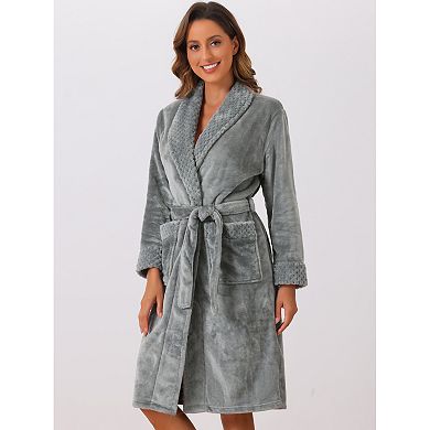 Women's Flannel Bathrobe Plush Soft Robe Fluffy Long Spa Robe