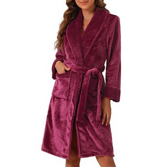 Women's Flannel Bathrobe Plush Soft Robe Fluffy Long Spa Robe