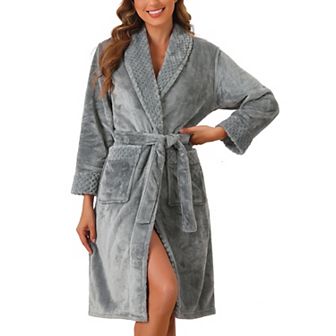 Women's Flannel Bathrobe Plush Soft Robe Fluffy Long Spa Robe