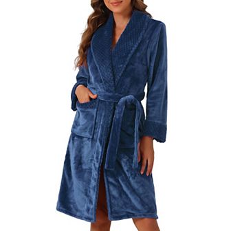 Women's Flannel Bathrobe Plush Soft Robe Fluffy Long Spa Robe