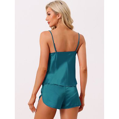 2 Set of Womens Satin Pajamas Sets Cami Short Sets Sleepwear Silky PJ Set with Shorts