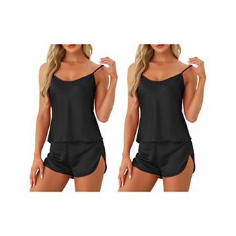 2 Set of Womens Satin Pajamas Sets Cami Short Sets Sleepwear Silky PJ Set with Shorts