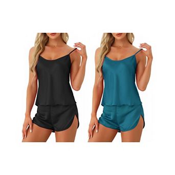 2 Set of Womens Satin Pajamas Sets Cami Short Sets Sleepwear Silky PJ Set with Shorts