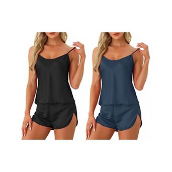 2 Set of Womens Satin Pajamas Sets Cami Short Sets Sleepwear Silky PJ Set with Shorts