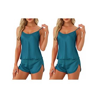 2 Set of Womens Satin Pajamas Sets Cami Short Sets Sleepwear Silky PJ Set with Shorts