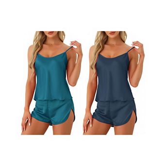 2 Set of Womens Satin Pajamas Sets Cami Short Sets Sleepwear Silky PJ Set with Shorts