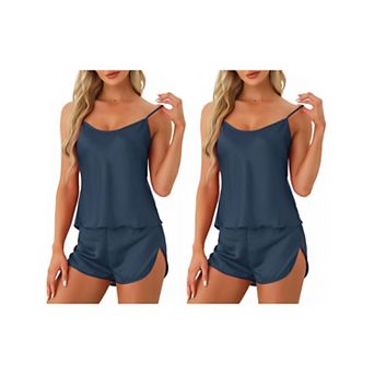 2 Set of Womens Satin Pajamas Sets Cami Short Sets Sleepwear Silky PJ Set with Shorts