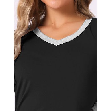 Night Dress for Women Long Sleeve V Neck Soft Sleep Dress with Pockets