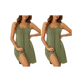 2 Pack Womens Nightgown Sleeveless Sleepwear Sleep Shirt Large Hem Short Nightshirt