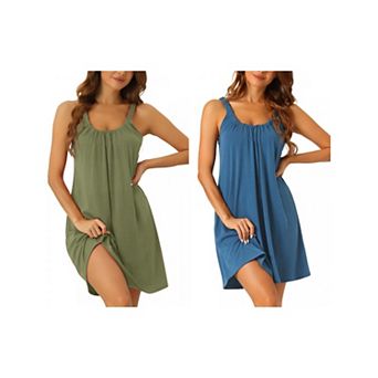 2 Pack Womens Nightgown Sleeveless Sleepwear Sleep Shirt Large Hem Short Nightshirt