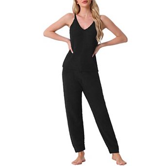 Womens Fluffy Fleece Pajama Set Sleeveless Cami Joggers Thick Plush Loungewear 2 pc Sleepwear