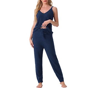 Womens Fluffy Fleece Pajama Set Sleeveless Cami Joggers Thick Plush Loungewear 2 pc Sleepwear