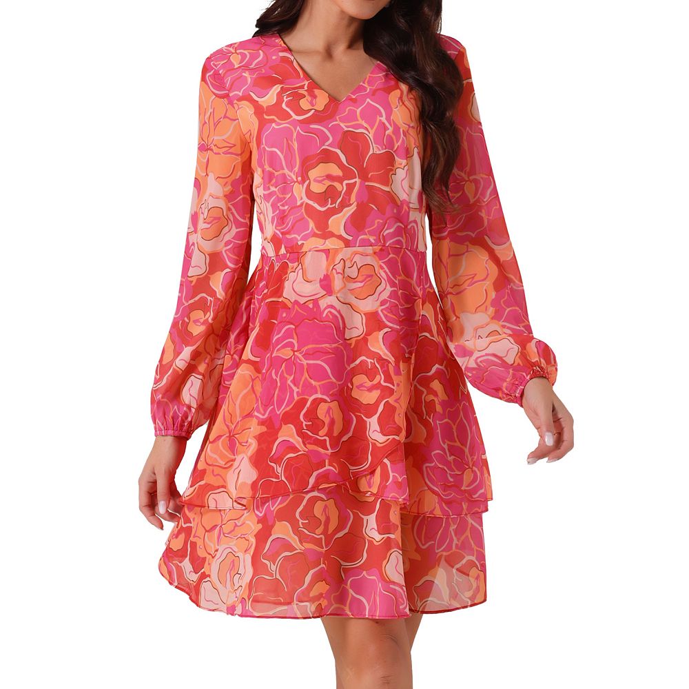 V NECK RELAXED SHORT DRESS WITH DROPPED WAIST A TILED WONDERLAND