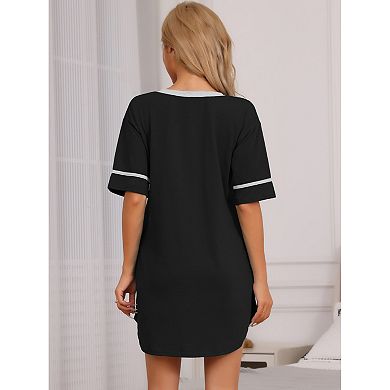 Womens Cotton Short Nightgown V Neck Loungewear Oversized Sleepwear Loose Sleep Dress