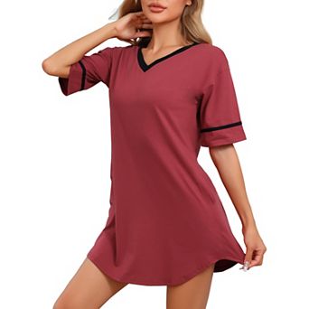 Womens Cotton Short Nightgown V Neck Loungewear Oversized Sleepwear Loose Sleep Dress