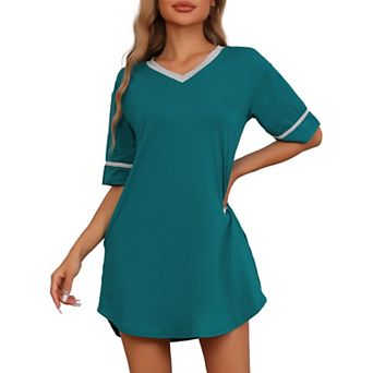Womens Cotton Short Nightgown V Neck Loungewear Oversized Sleepwear Loose Sleep Dress