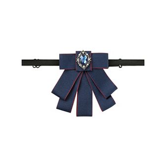 Women's Rhinestone Ribbon Bow Ties Brooch Pre-tied Bowknot for Casual Retro