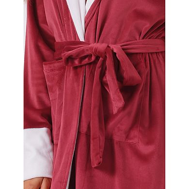 Womens Fluffy Hooded Bathrobe Plush Long Spa Robe with Belt and Pockets