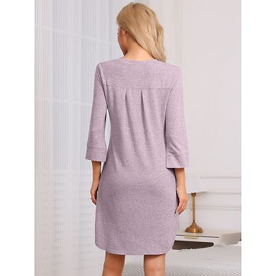 Women's Long Sleeve Nightshirt Button Down Nightgown Knit Strechy Soft Sleep Dress