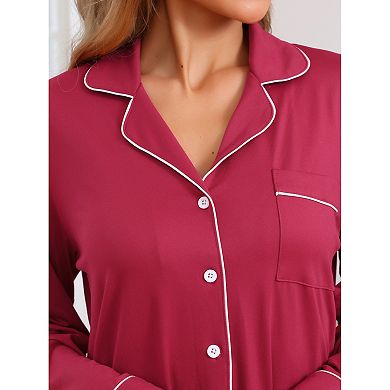 Women's Sleepshirt Long Sleeve Shirt Button Down Loungewear Sleepwear