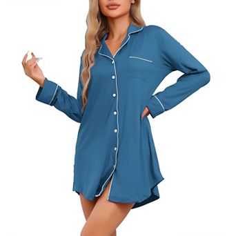 Women's Sleepshirt Long Sleeve Shirt Button Down Loungewear Sleepwear