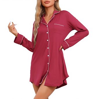 Women's Sleepshirt Long Sleeve Shirt Button Down Loungewear Sleepwear