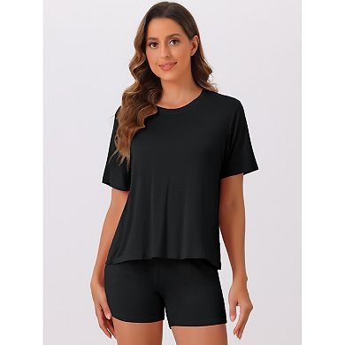 Women's Pajamas Set Boxy T-Shirt Matching Sleep Shorts Set Comfy Lounge Wear Set 2 Piece