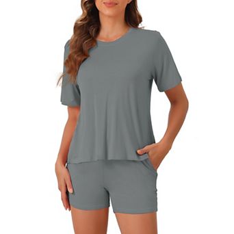 Women's Pajamas Set Boxy T-Shirt Matching Sleep Shorts Set Comfy Lounge Wear Set 2 pc
