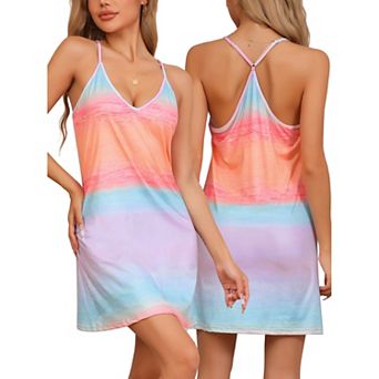 Women Sleeveless Lounge Camisole Sleepwear Nightshirt V Neck Racerback Tie Dye Nightgown