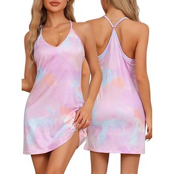 Women Sleeveless Lounge Camisole Sleepwear Nightshirt V Neck Racerback Tie Dye Nightgown