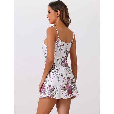 Womens Satin Lingerie Dress Sleepwear Slip Chemise Nightwear Silky Mini Floral Nightgowns