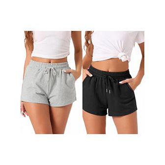 2 Pack Womens Pajama Bottom Stretch Drawstring with Pockets Sleepwear Lounge Shorts