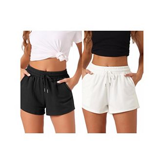 2 Pack Womens Pajama Bottom Stretch Drawstring with Pockets Sleepwear Lounge Shorts