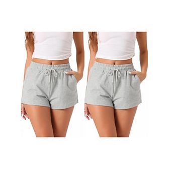 2 Pack Womens Pajama Bottom Stretch Drawstring with Pockets Sleepwear Lounge Shorts