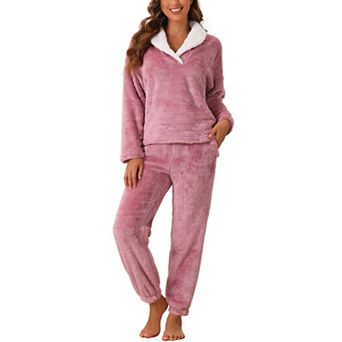 Women's Fluffy Fleece Pullover Tops with Pants Winter Plush Pjs Warm Lounge Fuzzy Pajamas Sets