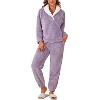 Women's Fluffy Fleece Pullover Tops with Pants Winter Plush Pjs Warm Lounge Fuzzy Pajamas Sets