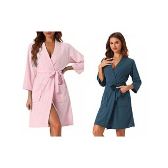 2 Pack Womens Waffle Bathrobe Soft Kimono Spa & Bath Mid-Length Robes