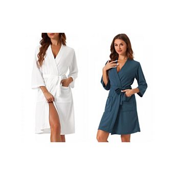 2 Pack Womens Waffle Bathrobe Soft Kimono Spa & Bath Mid-Length Robes